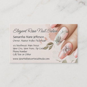 Carte De Visite Elégant Rose Blush Crystal Manicure Nail Salon