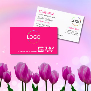 Carte De Visite Élégant rose clair avec Monogramme et logo