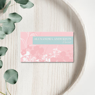 Carte De Visite Élégant Rose Et Cyan Clair Floral Minimaliste