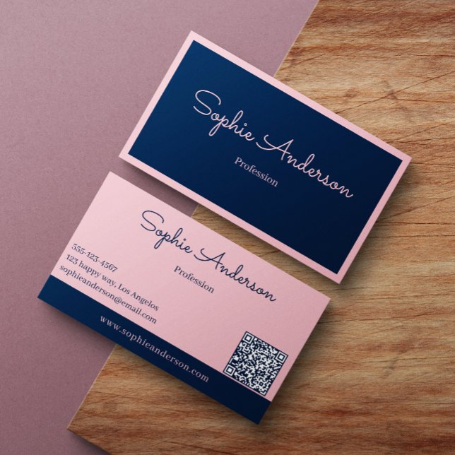 Carte De Visite Élégant Rose et Nuit avec Code QR Chic (Créateur téléchargé)