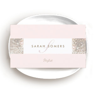 Carte De Visite Élégant rose Faux Silver Sequin Monogramme Beauté