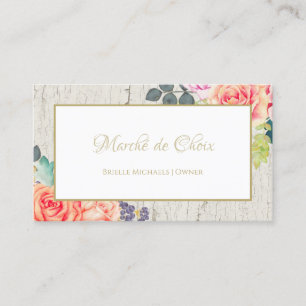 Carte De Visite Élégant Rose Floral Cracked Paint Rustic Boutique