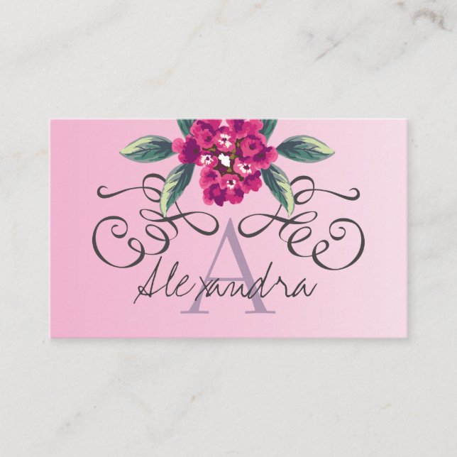 Carte De Visite Élégant Rose Floral Monogram Classy (Devant)