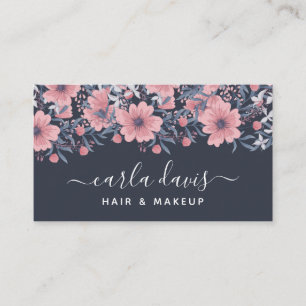 Carte De Visite Elégant rose Floral Navy Aquarelle Business