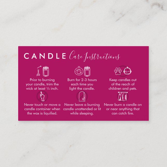 Carte De Visite Élégant rose foncé Bougies Instructions (Dos)