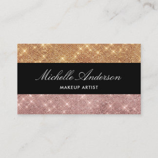 Carte De Visite Élégant Rose Gold Black Parties scintillant Nom ét