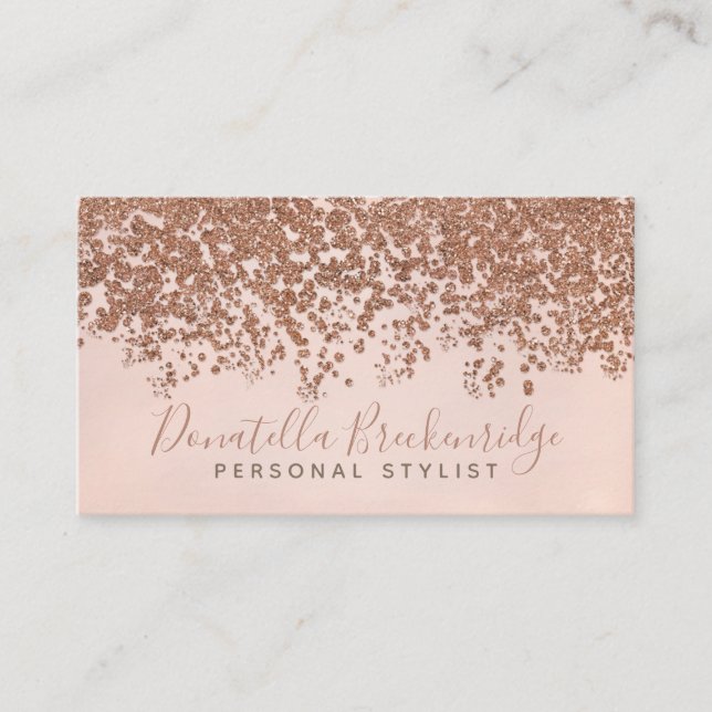 Carte De Visite Élégant Rose Gold Confetti Professionnel (Devant)