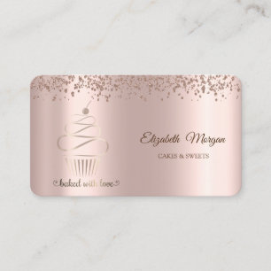 Carte De Visite Elégant Rose Gold Cupcake, Sucres