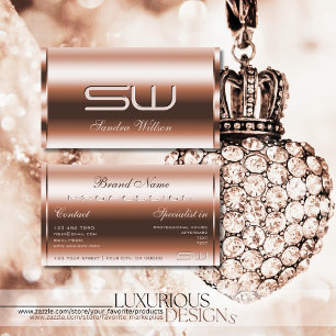 Carte De Visite Elégant Rose Gold Effet Faux 3D Optics Monogramme