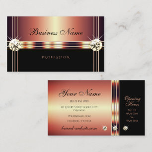 Carte De Visite Elégant Rose Gold et Black avec Faux Rhinestones