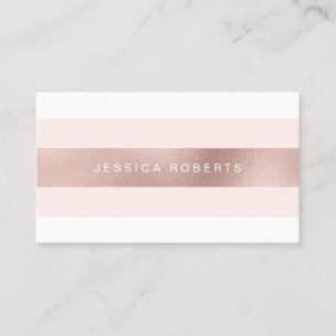 Carte De Visite Élégant Rose Gold Foil Blush Pink Stripes Motif