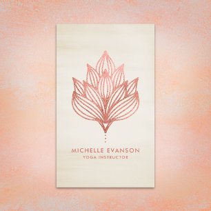 Carte De Visite Élégant Rose Gold Foil Lotus Floral Beige