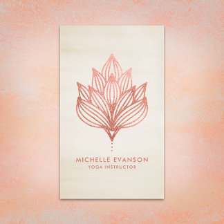 Carte De Visite Élégant Rose Gold Foil Lotus Floral Beige