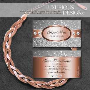 Carte De Visite Elégant Rose Gold Parties scintillant Argent Éto