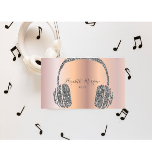Carte De Visite Élégant Rose Gold Parties scintillant Silver DJ ca