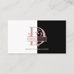 Carte De Visite Élégant Rose Gold Split Custom Monogramme Lettre D