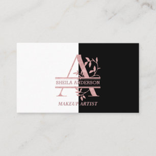 Carte De Visite Élégant Rose Gold Split Monogramme personnalisé Lo