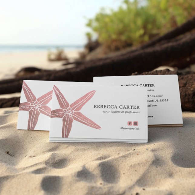 Carte De Visite Elégant ROSE Gold Tropical Starfish Plage Côte (Créateur téléchargé)