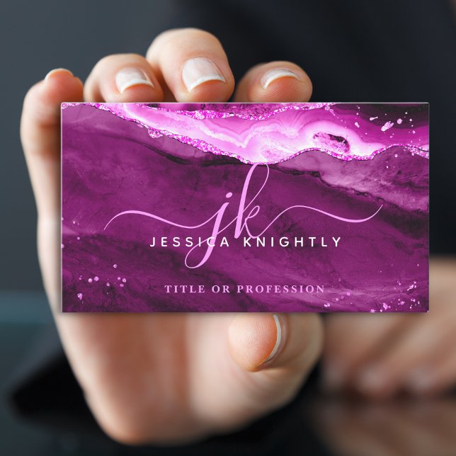 Carte De Visite Élégant rose Magenta Agate Parties scintillant Scr (Créateur téléchargé)
