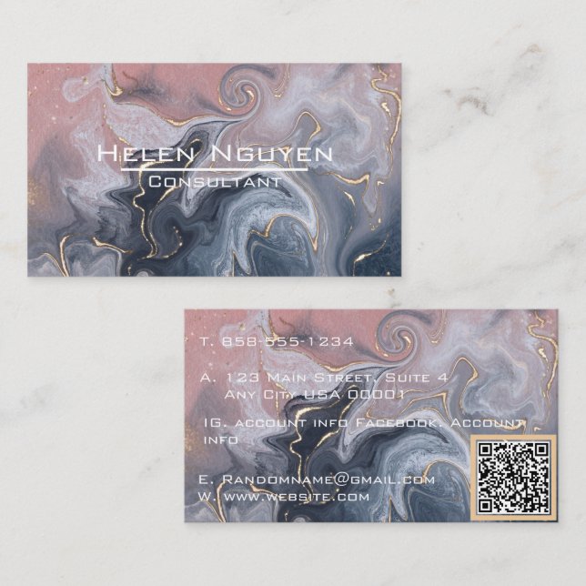 Carte De Visite Élégant Rose moderne rose gris marbre Agate Géode (Devant / Derrière)