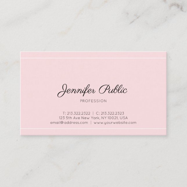 Carte De Visite Élégant rose moderne Script professionnel Plain Lu (Devant)