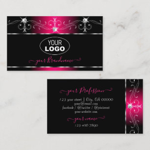 Carte De Visite Élégant Rose Noir Orné Paillettes Bijoux avec Logo