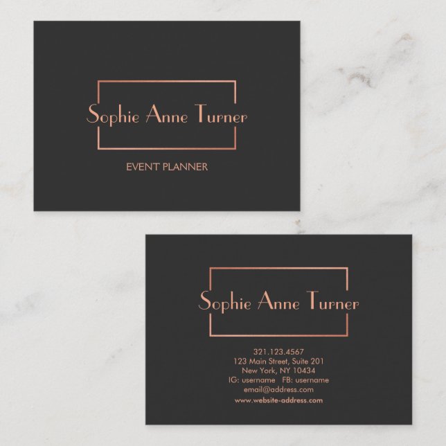 Carte De Visite Elégant Rose Or Frame Broken Cadre gris foncé (Devant / Derrière)