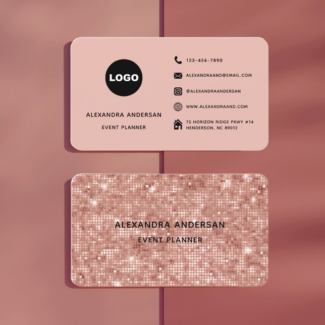 Carte De Visite Elégant rose rose rose rose or Motif points en mét (Elegant Blush Pink Rose Gold Metal Dots Pattern Business Card)