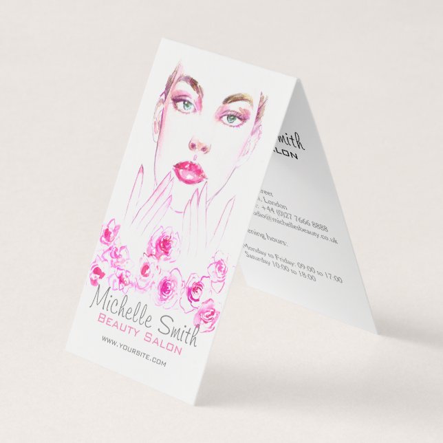 Carte De Visite Elégant rose Roses Floral Aquarelle Beauté Salon (Devant)
