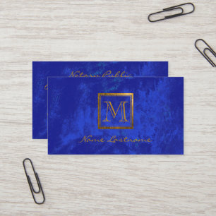 Carte De Visite Elégant Royal Blue Abstrait or Monogramme Notaire