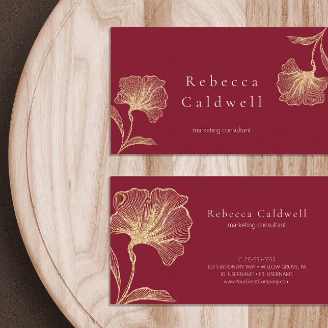 Carte De Visite Élégant Ruby Rouge Floral Feminine (Elegant Ruby Red Floral Feminine Business Card)