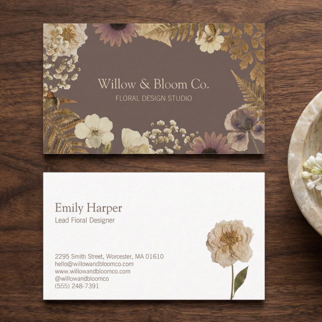 Carte De Visite Élégant Rustique Bohème Botanique Fleur de Champ F (Elegant Rustic Boho Botanical Wildflower Floral Business Card)