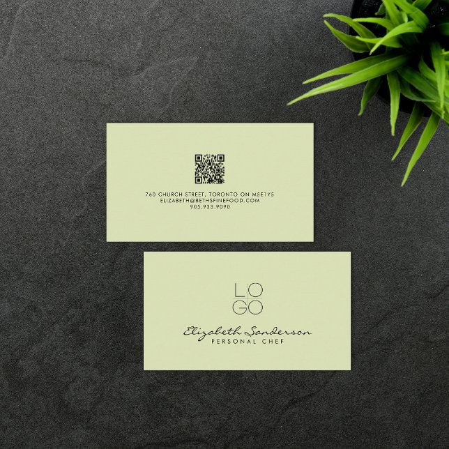 Carte De Visite Élégant Sage Green Luxe Script QR CODE (Créateur téléchargé)