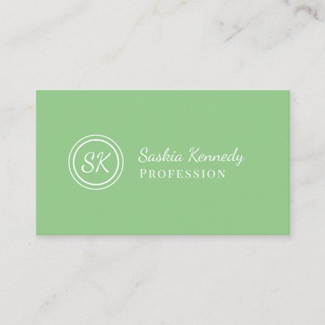 Carte De Visite Élégant Sage Green Script Monogramme professionnel (Devant)