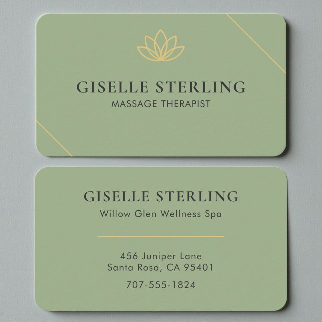 Carte De Visite Elegant Sage Green Wellness & Massage Therapist (Créateur téléchargé)