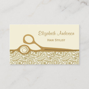 Carte De Visite Elégant salon de coiffure Gold et Ivory Paisley