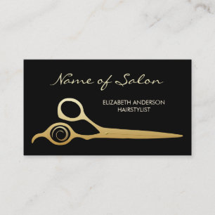 Carte De Visite Elégant salon noir et or ciseaux coiffeur
