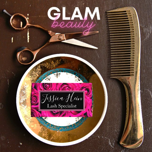 Carte De Visite Élégant salon rose Monogram Rose Rose (Créateur téléchargé)