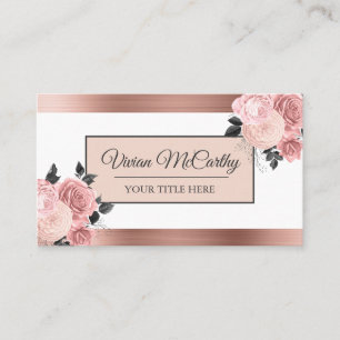 Carte De Visite Élégant Script Blush Rose Floral & Foil