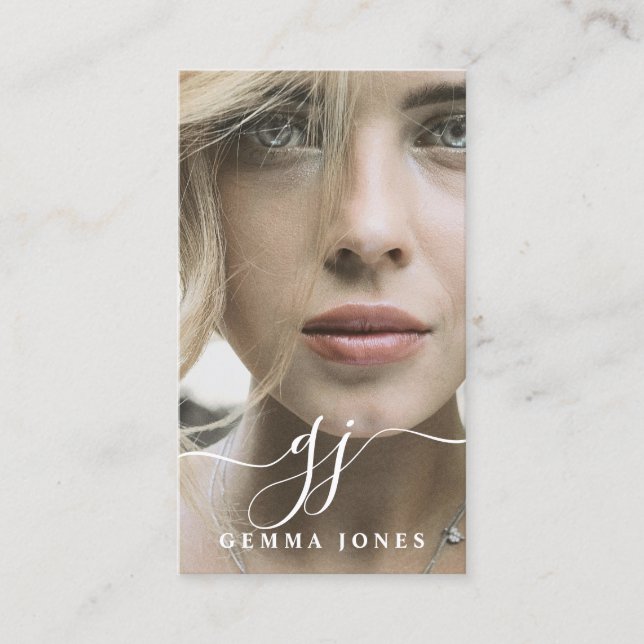 Carte De Visite Élégant Script Calligraphie Monogramme Logo & Phot (Devant)