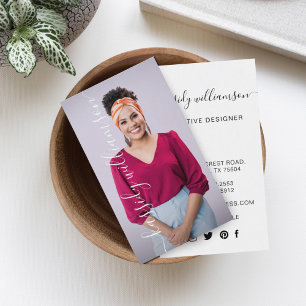 Carte De Visite Élégant Script Calligraphy Nom et photo de la soci