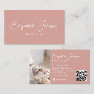 Carte De Visite Élégant Script Chic Pink Photo QR Code