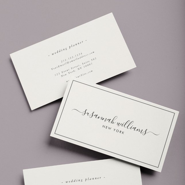 Carte De Visite Élégant Script de luxe calligraphie noir ivoire (Créateur téléchargé)