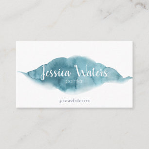 Carte De Visite Élégant script féminin aquarelle bleue