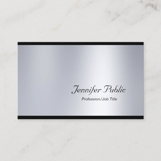 Carte De Visite Élégant Script Glamor Silver Moderne Plaine Luxe (Devant)