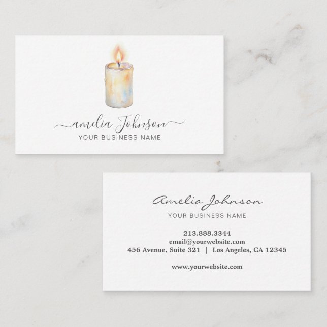 Carte De Visite Elegant Script Handmade Candle Logo Artisan Small  (Devant / Derrière)