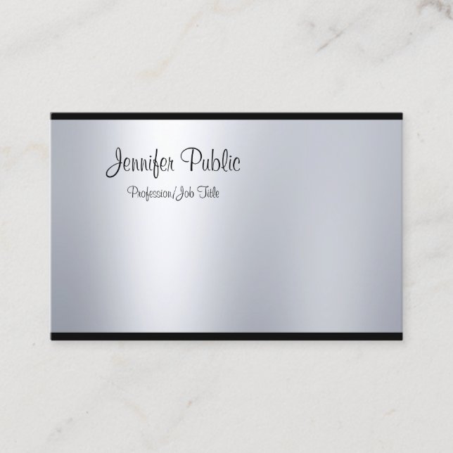 Carte De Visite Élégant Script manuscrit Argent Look Clean Glam (Devant)