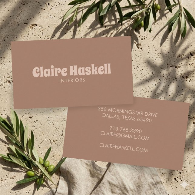 Carte De Visite Élégant Script Mocha Mousse Tan Beige Chic Minimal (Fancy Script Mocha Mousse Tan Beige Chic Minimal Business Card
)