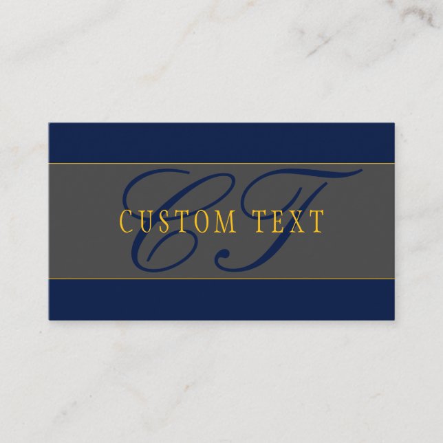 Carte De Visite Élégant Script Monogram Dark Navy Blue Grey & Gold (Devant)