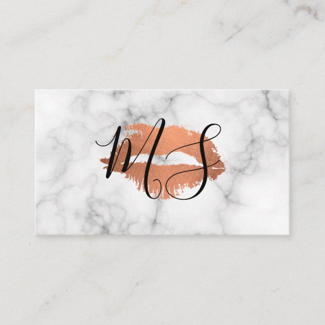 Carte De Visite Élégant Script Monogramme Glamor Kiss Marbre (Devant)